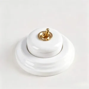 Vintage Ceramic Toggle Light Switch Retro Round Wall Lamp Switch Antique Brass Surface Mount Lamp Control Switch for Home