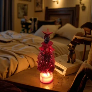 Vintage Christmas Tree LED Fiber Optic Night Light, Mini Battery-Powered Christmas Decor