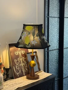 Vintage Farmhouse Wooden Table Lamp Oval Fabric Lampshade AC Touch Control Dimmable LED Bedside Lamp for Bedroom Sofa Side