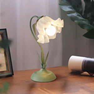 Vintage Floral Desk Lamp with Adjustable Gooseneck 3 Color Modes LED Bedside Reading Light for Bedroom Office Hotel