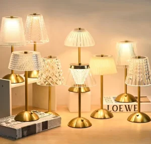 Vintage Gold Crystal Dimmable Rechargeable Restaurant Touch Cordless Luxury LED Table Lamps