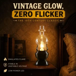 Vintage Hurricane Glass Table Lamp Antique Bronze Finish LED Flame Bulb Desk Reading Light for Home Bedroom Office