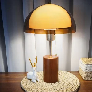 Vintage Mid Century French Solid Wood Mushroom Table Lamp Modern Design for Bedroom Living Room High End Study Desk E26 Style