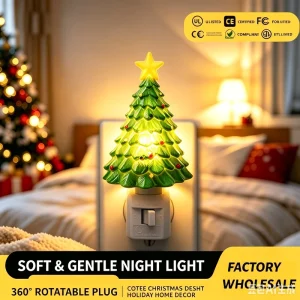 Vintage Plastic Christmas Tree LED Night Light Glowing Star Topper Switch Touch Control Festive Tabletop Holiday Decor Desk Lamp