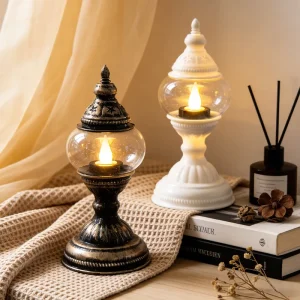 Vintage Retro Elegant Plastic Desk Lantern LED Flameless Eco Friendly Portable Night Light Decorative Table Lamp Home Bedroom