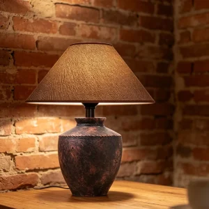 Vintage Rustic Ceramic Table Lamp Handmade Pottery Base Linen Fabric Retro Bedside Night Light Decor Home Desktop Lamp