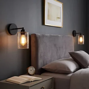 Vintage Single Light Wall Light Matte Black Base Seeded Glass Wall Sconce Indoor Corridor Hotel Aisle Lighting Fixture