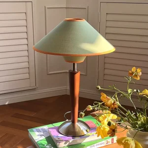 Vintage Solid Wood Table Lamp Mid Century Nordic Style Desk Bedside Lamp Bookish Spring Green Bedroom Atmosphere Fabric LED 44cm