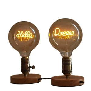 Vintage Solid Wood Table Lamp for Bedroom & Desktop Plug in LED Night Light Warm Light Modern Design Bedside Decorative Lamp