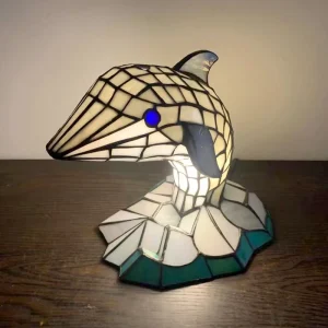 Vintage Stained Glass Dolphin Lampshade Table Lamp US EU Plug E14 E12 LED Light Hotel Living Room Decor