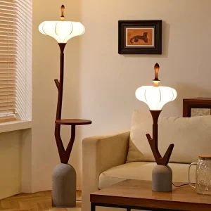 Vintage Wabi Sabi Style Japanese Silk LED Table Floor Lamp with CRI 95 Button Control for Living Room Study Atmosphere Lighting