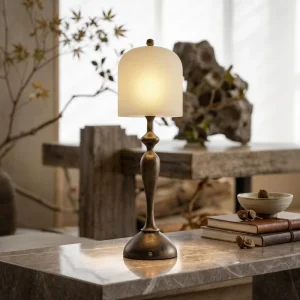 Vintage Wireless Hotel & Bedroom Rechargeable LED Desk Light for Fine Dining Minimalist Alabaster Cordless Table Lamp
