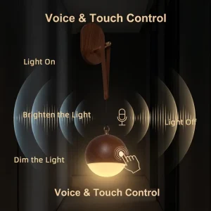 Voice-Activated Wooden LED Bedside Lamp with Sound Sensor USB Rechargeable Battery