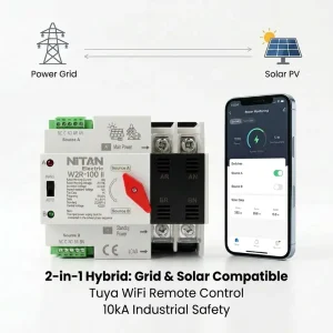 W2R-63A/2P WiFi Smart Automatic Transfer Switch 110V/220V Single-Phase Remote Control for Solar PV Backup Power System