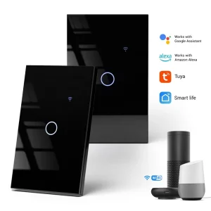 WIFI Touch Switches Series 1 Gang Smart Light Switches LED Blue Backlight Glass Tuya APP Wall Switches US Standard 110V 240V