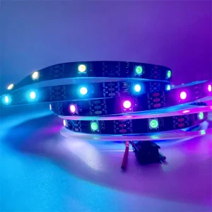 WS2812B Individually Addressable RGB LED Strip Light, 5V, Black PCB, 144 LEDs/m, Programmable Pixel Tape