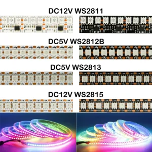 WS2812B WS2815 5V Individually Addressable 5050 RGBIC LED Strip 30/60/144 Pixels/m IP65 Dimmable