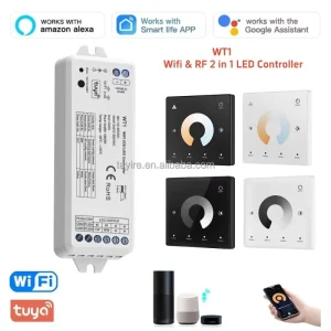 WT1 WiFi 2CH LED Controller Single-Color and CCT Strip Light 2-in-1 DC12-36V 2.4G Wireless Dimmer Touch Panel Controller