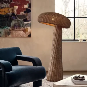 Wabi Sabi Japanese Sculptural Organic Shaped Handcrafted Rattan Floor Lamp for Living Room Hotel Homestay Villa