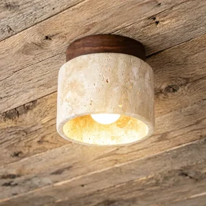 Wabi Sabi Travertine Ceiling Light, Cream, Wood, for Home Office and Corridor