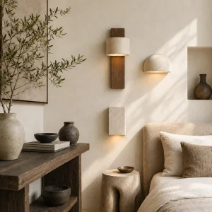 Wabi Sabi Travertine Wall Sconce Natural Stone Wall Lamp for Bedroom Hotel Corridor Indoor Decorative Lighting