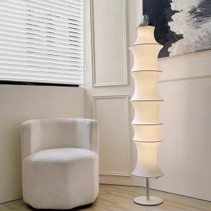 Wabi sabi Nordic Style Iron & Silk Fabric LED Floor Lamp 35cm Diameter X 165cm Height Trendy Standing Lamp for Living Rooms