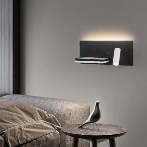 Wall Lamp Light USB Port with Wireless Charger Room Light Wall Lamps Black and Mounted Wall Lamps for Hotel Home