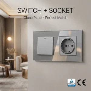 Wall Light Switch with LED Indicator 250V 10A 1 Gang 1-Way Tempered Glass Panel