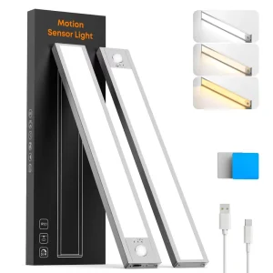 Wall-Mounted Rechargeable LED Light with Motion Sensor and Dimmer for Kitchen Cabinets, Closets, and Reading
