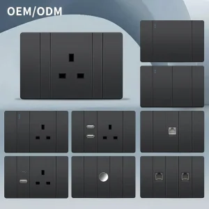 Wall Switch British Standard Black Socket PC Panel Wall Switch Is Suitable UK Standard Wall Switch Socket for Home and Hotel