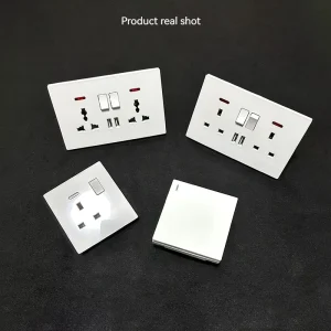 Wall Switch British Standard Luxury Safe Modern 2 Gang 1 Way Durable Light Switch and Socket Electrical 10A PC for Home