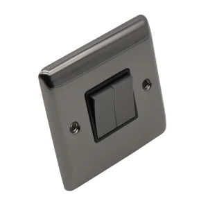 Wall Switch and Sockets Modern Design 2 Gang 1 Way Black Nickel Polished Brass Plate