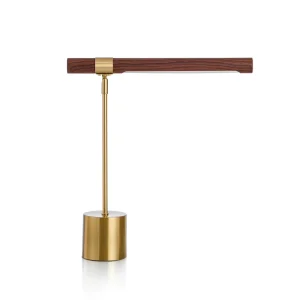 Walnut Grain Gold Iron Rotatable LED Lamp Minimalist Beside Table Lamp Modern Adjustable Reading Desk Light for Bedroom Hotel