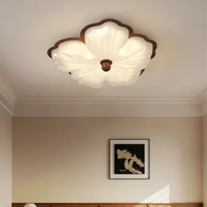Walnut Wood Crystal Ceiling Lamp for Living Room Luxury Modern Flower Shape Ceilings Design