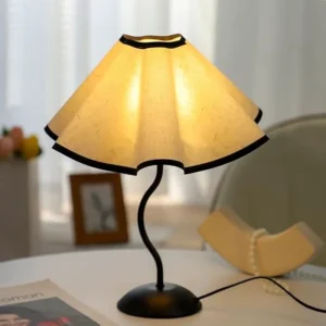 Warm Bedside Nightstand Lamp Retro Tall Table Lamp with Fabric Shade Traditional Desk Lamp Black Base for Bedroom Living Room