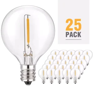 Warm White LED G40 Replacement Bulbs 25 Pack E12 Base Socket LED Globe Light Bulbs for Outdoor Patio String Lights Equivalent T