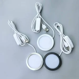 Warm White LED Under Cabinet Light 5V/12V Slim Aluminum Puck Light for Counter Bar Shelf Display Lighting
