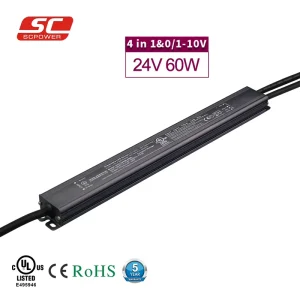 Waterproof 0-10V Dimmable Power Supply 2.5A 24V 60W Slim LED Power Supply Driver