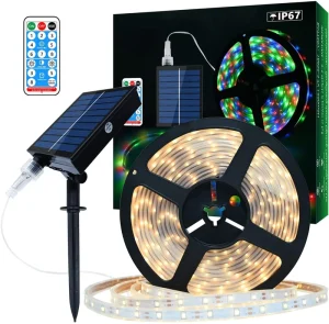 Waterproof 2835 Warm White 5m Neon LED Solar Strip Light with Battery-Powered Panel