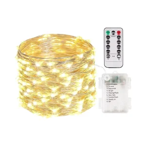 Waterproof 3AA Battery Fairy Light 5M 50LED Warm White Christmas String Lights with 8 Modes Remote Control for Garden Wedding