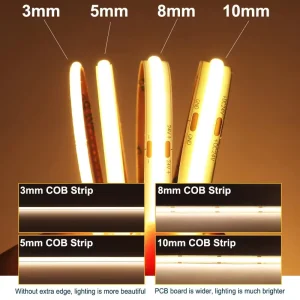 Waterproof Dimmable Ra90/Ra80 5V/12V/24V COB LED Strip Light 3000K/4000K/6000K 3mm/5mm/8mm