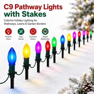 Waterproof LED Christmas Pathway Lights Outdoor Plastic Stake Lights for Garden Yard Lawn Walkway Holiday Decoration