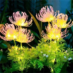 Waterproof LED Lawn Lights Emulational Solar Pink Spider Lily Flower Garden Stake Lights for Pathway Patio Landscape Decor