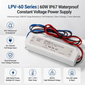 Waterproof OKEY LPV 60 12 60W LED Driver IP67 AC DC Power Supply 12V 24V 36V 48V Constant Voltage for Outdoor Lighting CE ROHS
