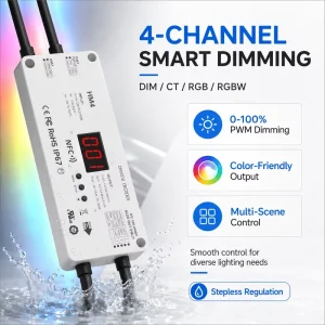 Waterproof Outdoor DMX RDM NFC 4-Channel PWM RGBW LED Controller with Short-Circuit Protection 6A
