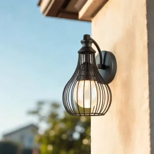 Waterproof Retro Indoor Outdoor Wall Lamp with Iron Base for Balcony Terrace Porch Courtyard Garden Bedroom Bedside Lighting