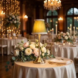 Wedding Decor Rechargeable Cordless Table Lamp Fabric Lampshade Touch LED Brass Vintage Bedside Night Light Home Decoration