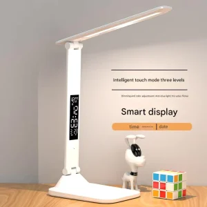 White Modern Design Touch Control LED Table Lamp Digital Display Multi Angle Adjustable 180 Degree Rechargeable Study Light
