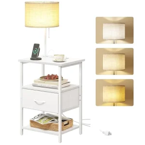 White Nightstand 1 Drawer With Socket and Lamp Shade Single Pack