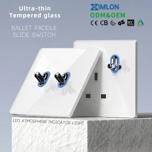 White Tempered Glass UK Standard 220V Wall Switch and Socket Manufacturer Touch Toggle Light Switch